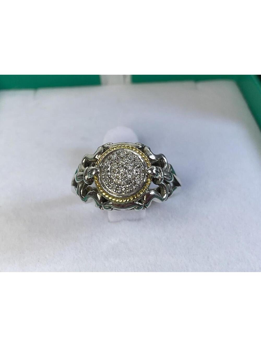 Effy Diamond Cluster Sterling Silver 18k Gold Ring Sz 7 Fleur De Lis